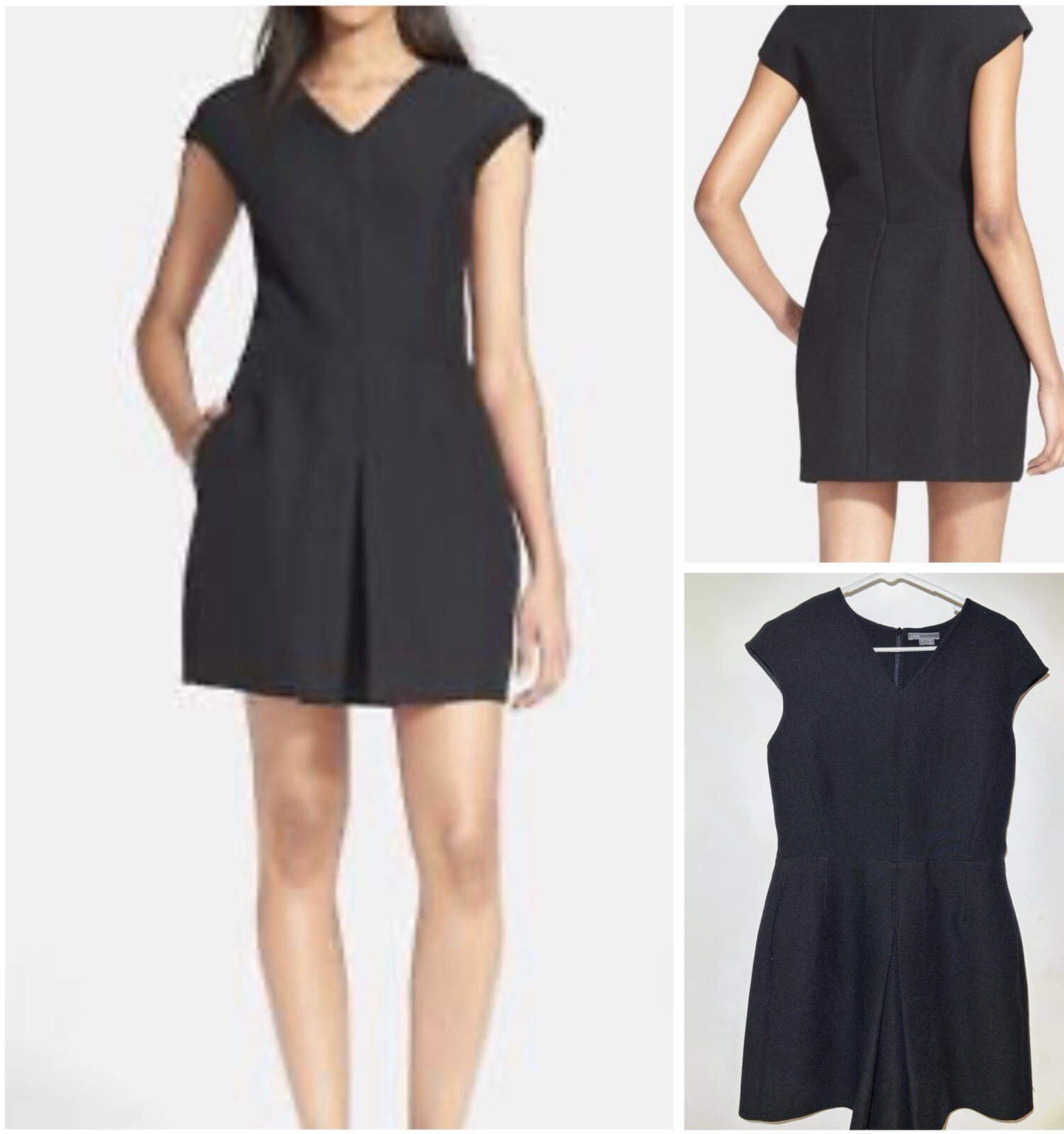 Vince Women’s Inverted Dress V-Neck Pleat Side Pockets Black Lined Size 6