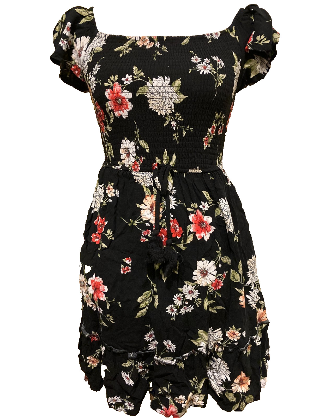 Xhilaration Ruch (at top) Dress, Juniors SZ XS, Flare Cap sleeves, Ruffle hem