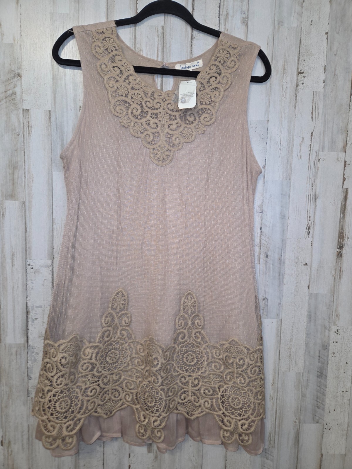 NWT Indigo Soul size L Lace Embroidered Shift Tunic Dress Mini sleeveless