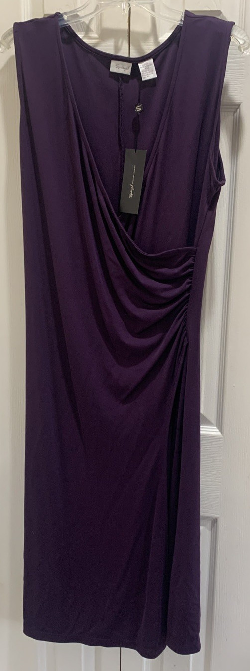 NWT Spiegel Eggplant Purple Sleeveless V Neck Faux Wrap Dress w/ Jacket Size XL