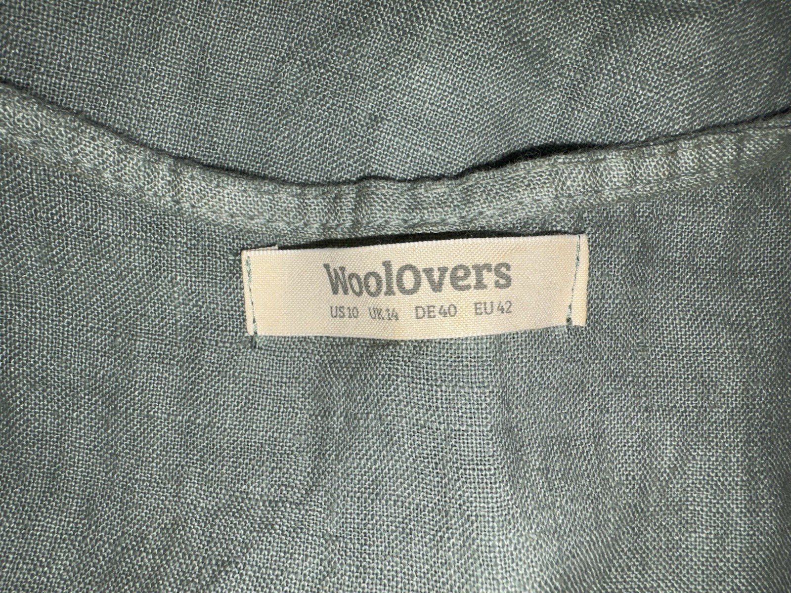Woolovers 100% Linen Dress Size US 10 Sea Green Midi Tea Dress W Pockets Italy