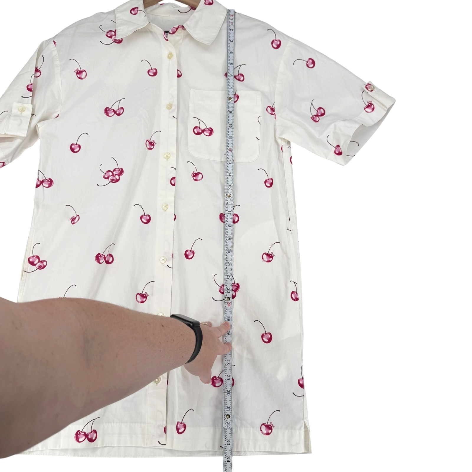 Coach Cherry Button Front Dress XS Cotton White Collared Pockets Preppy CQ848