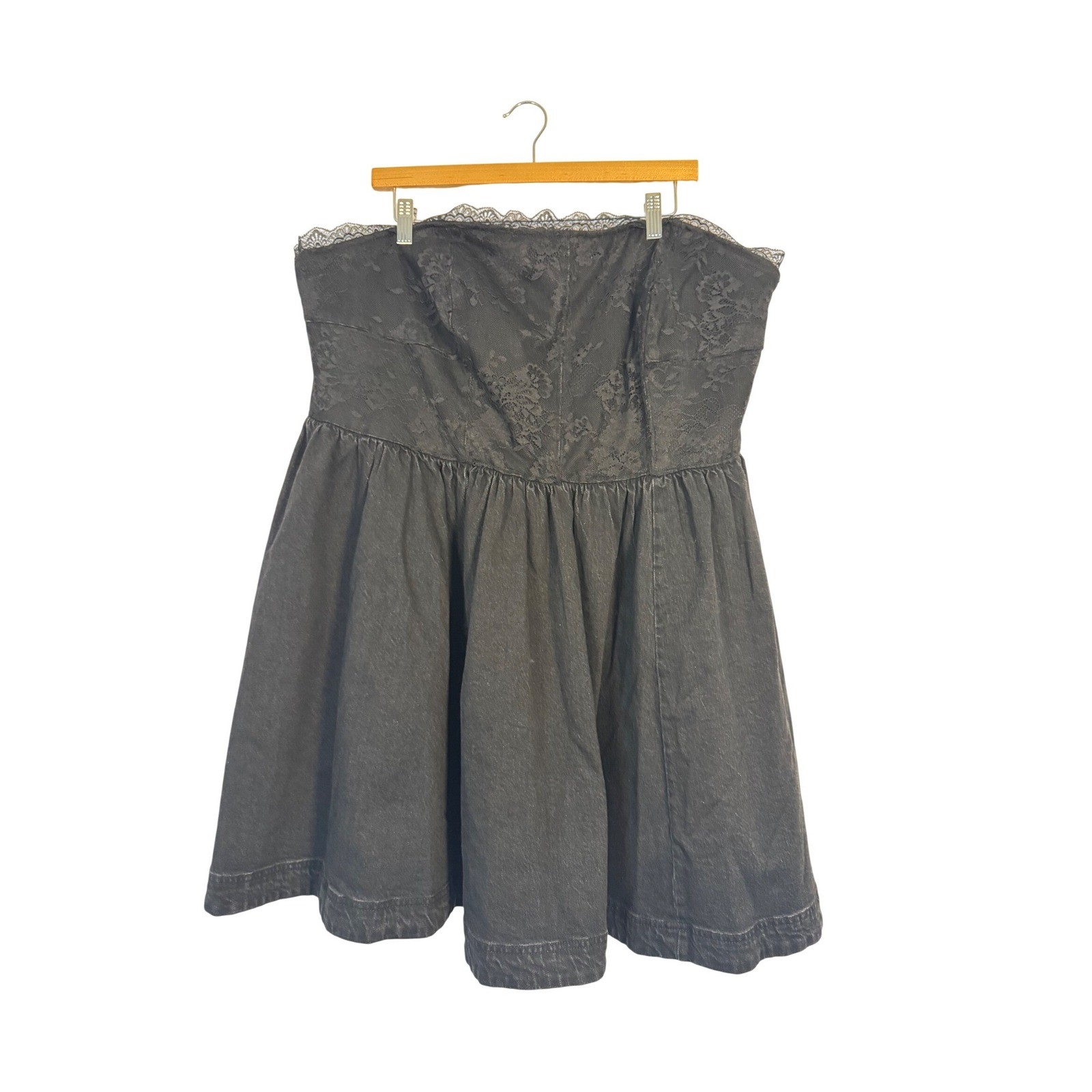 Coquette Pilcro Anthropologie Womens 3X Strapless Denim Lace Mini Dress Black
