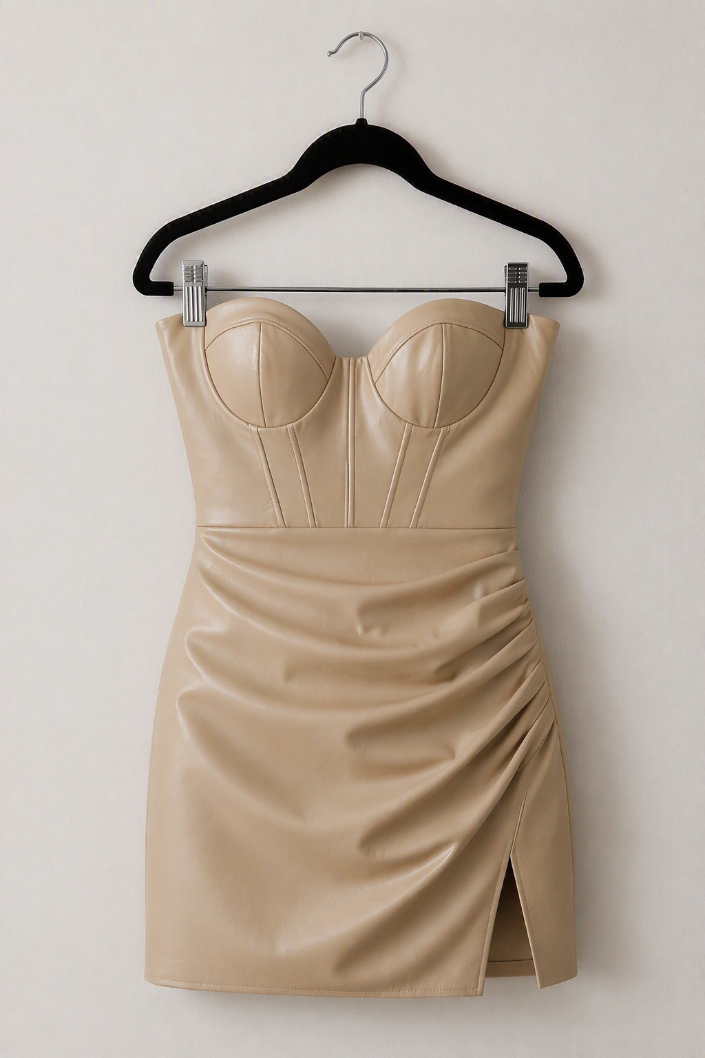 ASOS DESIGN Rita Hayworth Beige Faux Leather Corset Mini Dress Size 8