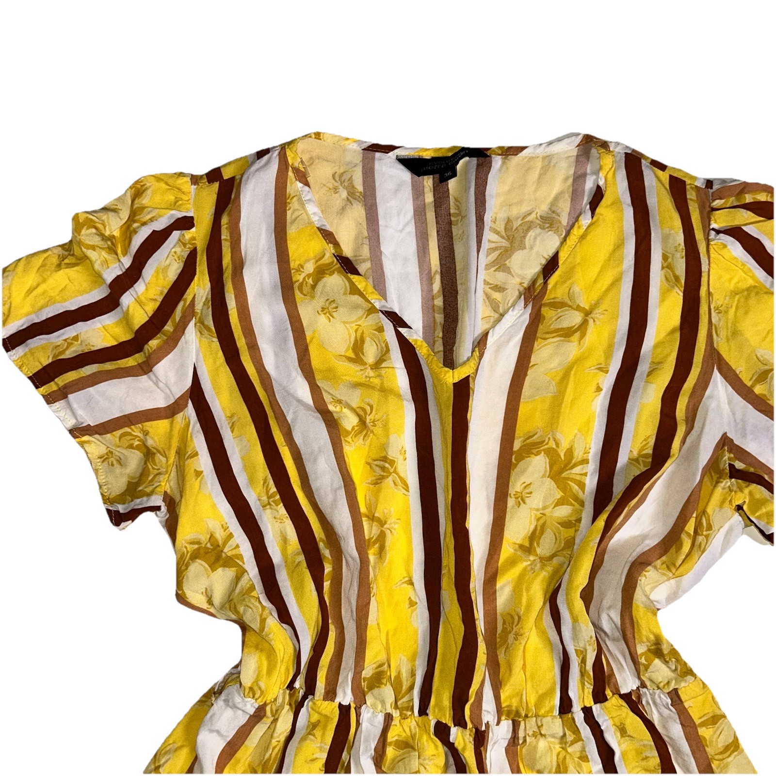PIERRE CARDIN EVOLUTION -Yellow yellow & brown vertical striped Dress, Size 36