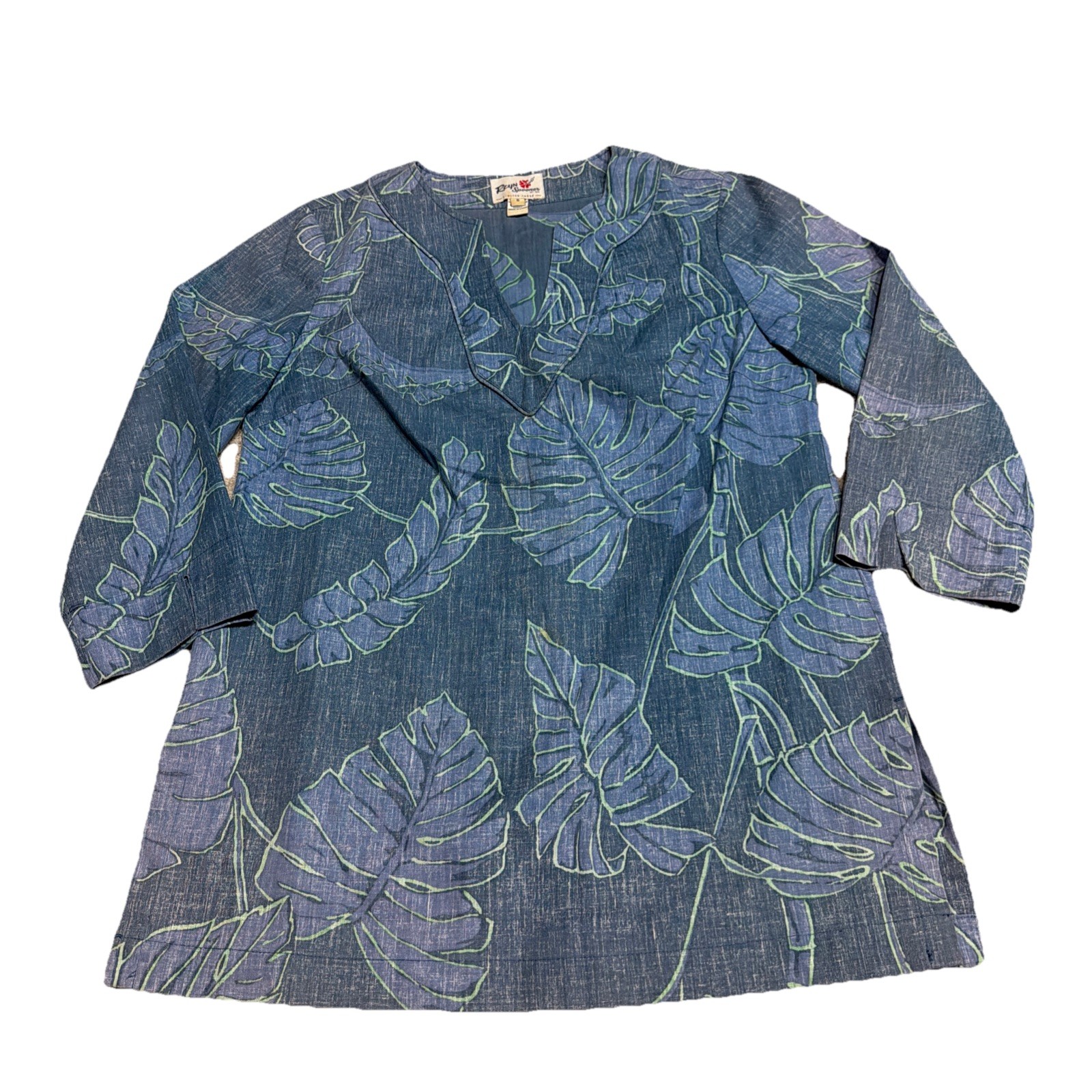 Reyn Spooner Kainapu Tunic Dress S Leaves Floral Hawaiian Aloha Blue