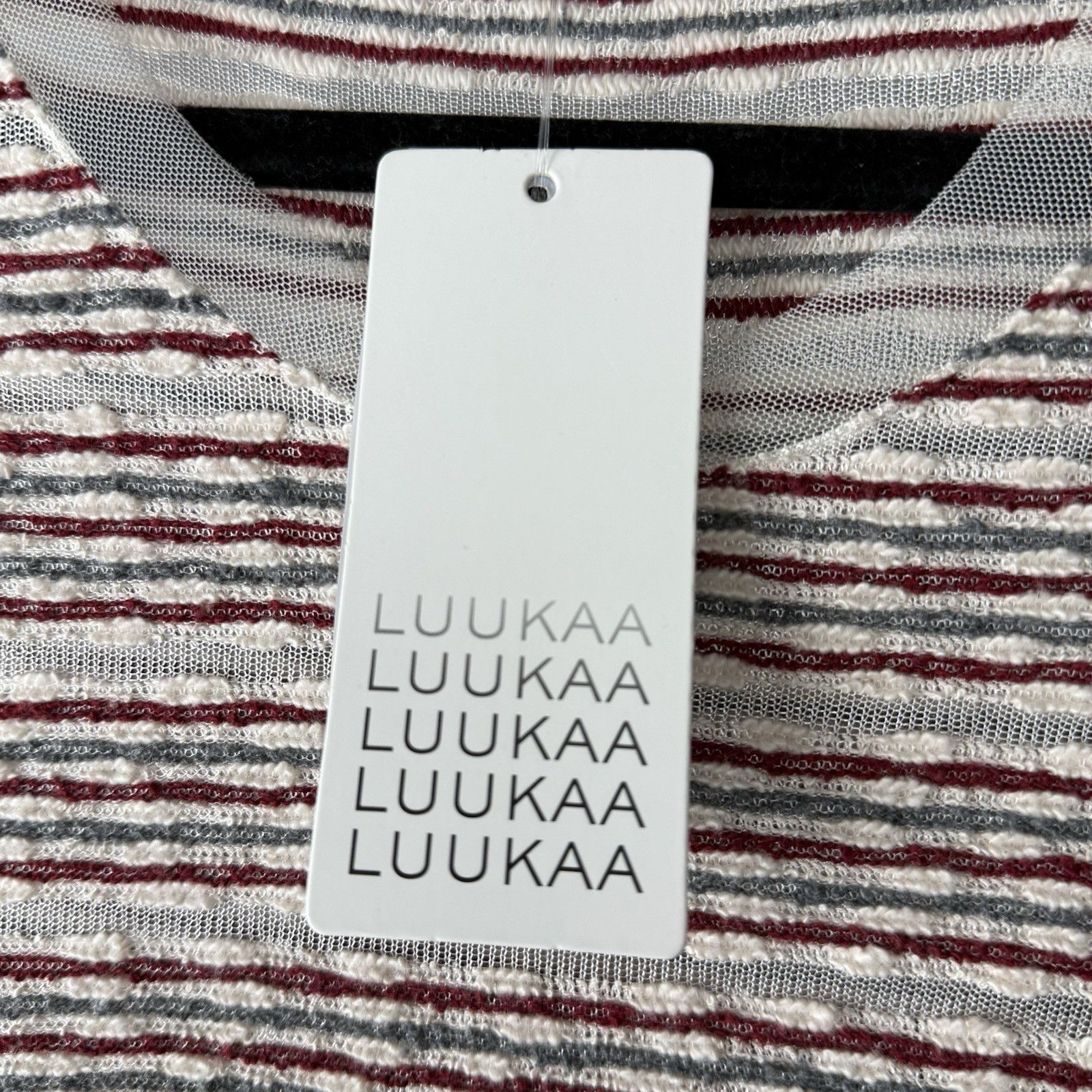 Luukaa Dress Cream Red Gray Stripe Sheer Mesh Sz 10 Lagenlook Art To Wear NEW
