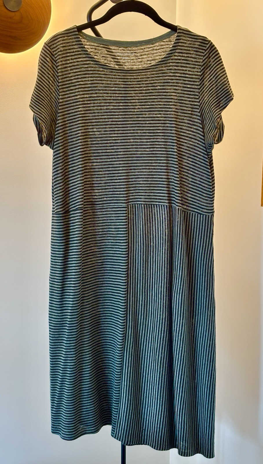 EILEEN FISHER Organic Linen Striped Dress With Pockets