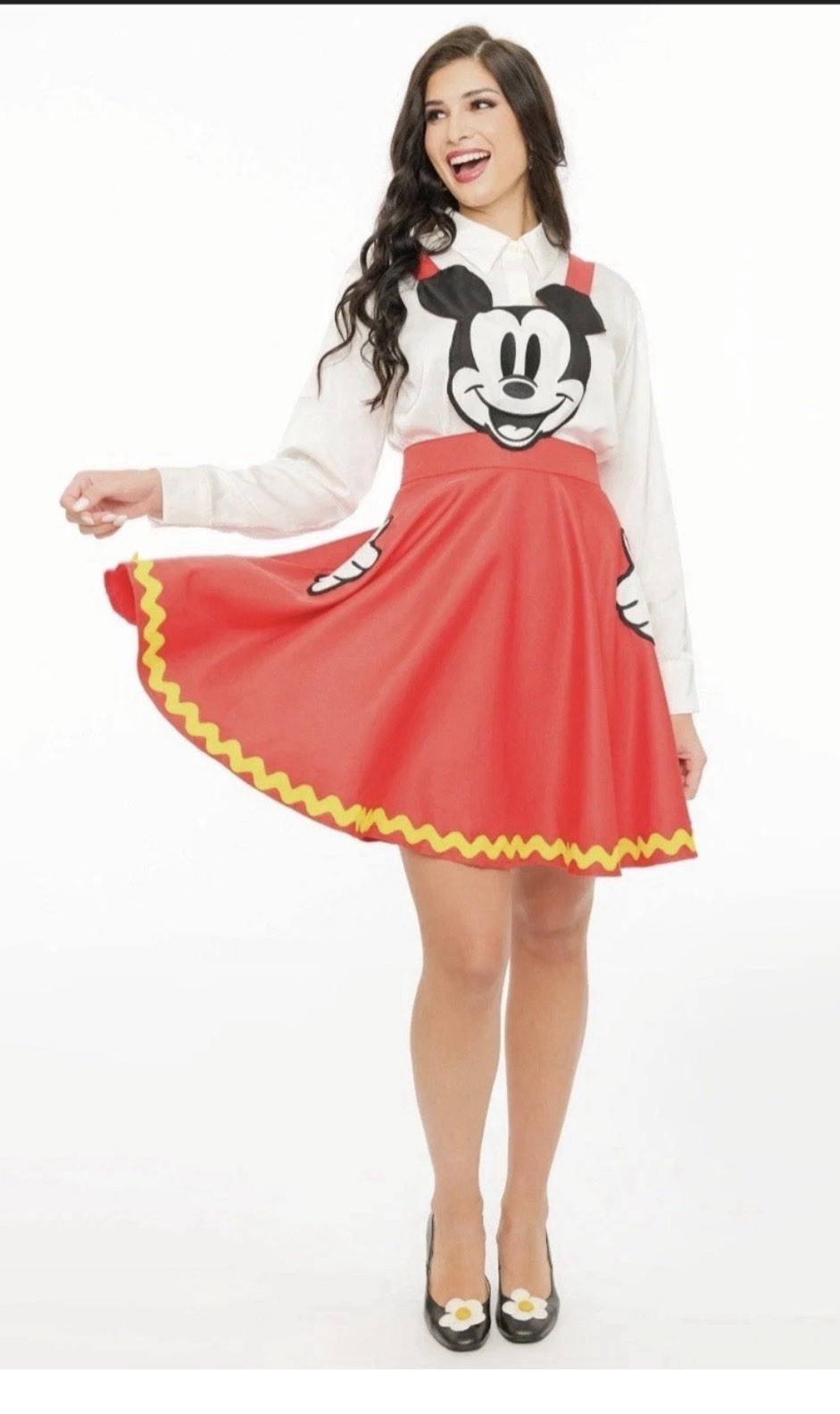 Disney x Unique Vintage Mickey Mouse Face Pinafore Skirt Red Ric Rac retro magic