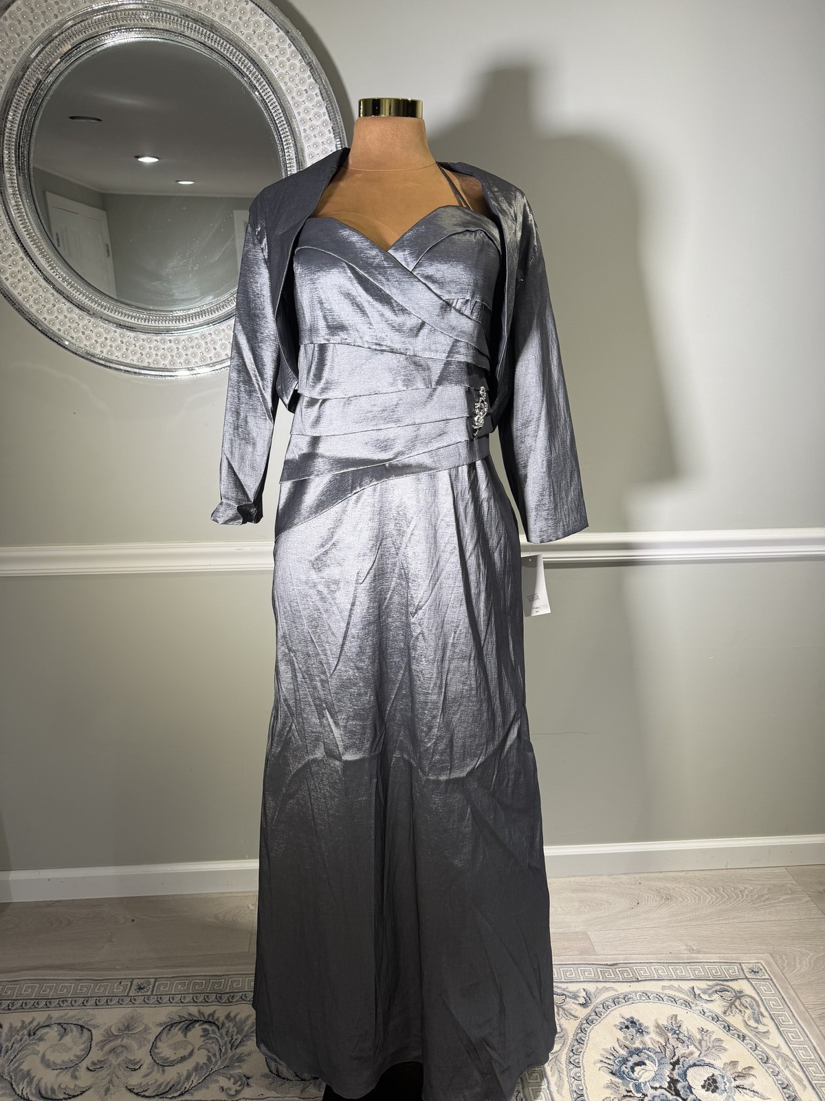 Ally’s Metallic Silver One Shoulder Formal Evening Gown Pleated Size 3XL