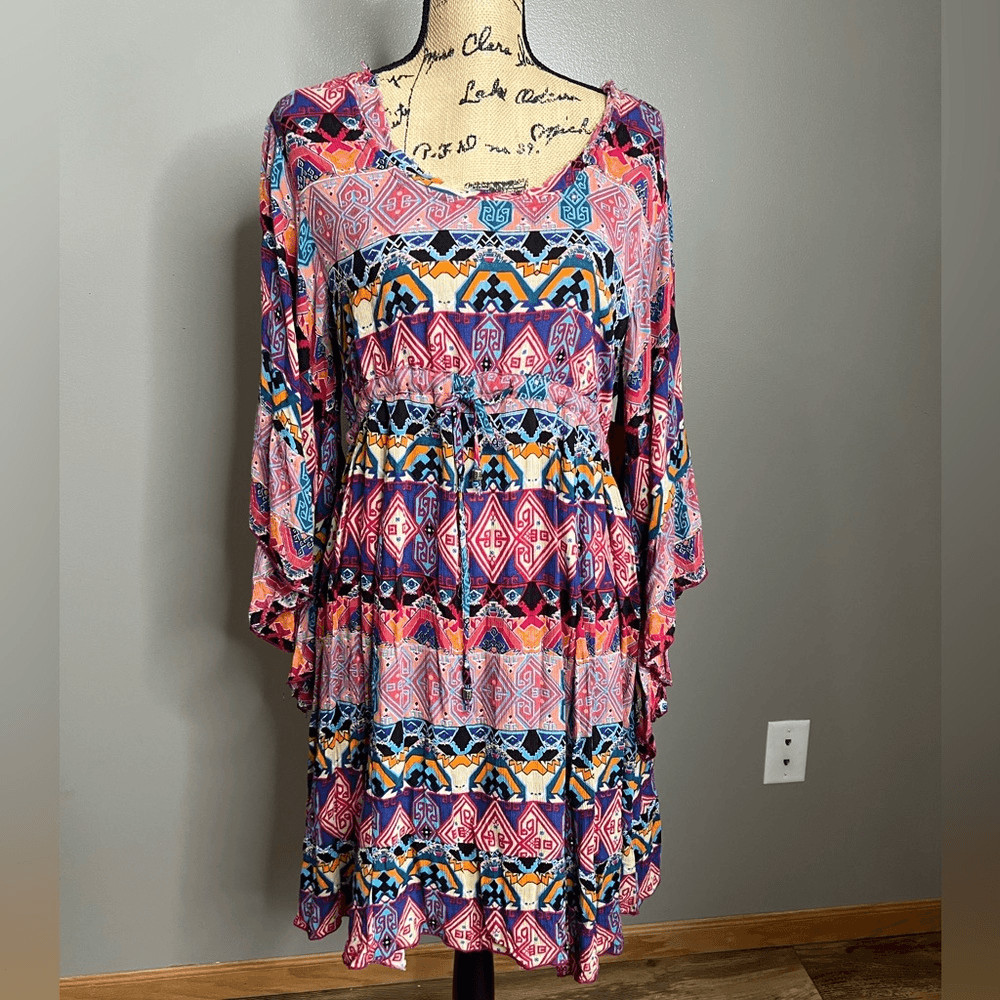 Klozlyne dress Aztec Bohemian hippie eclectic multicolor flowy gypsy festival