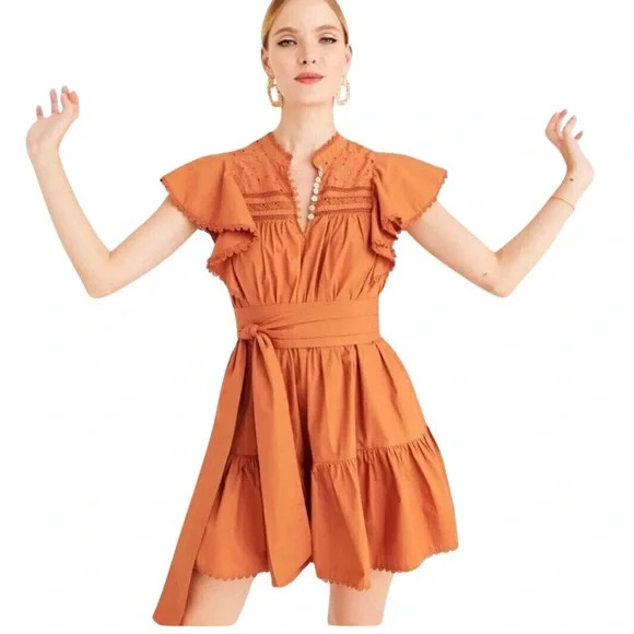 Secret Mission $368 Women’s Bartolina Mini Dress Embroidered Tiered Ruffle Small