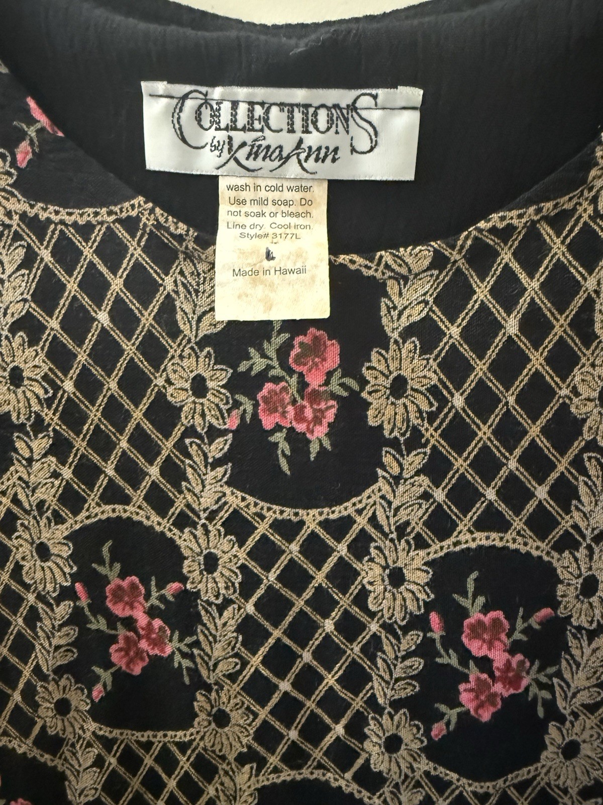 Vintage Collections by Inafinn Black Floral Shift Midi Dress Pockets Size M