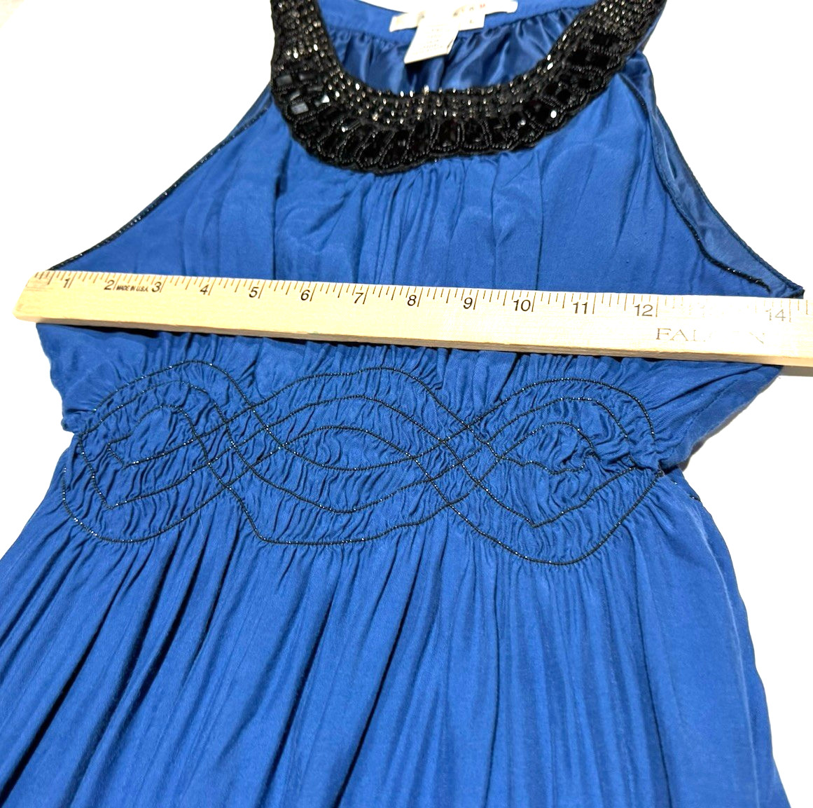Studio M Knee Length Dress Beaded Stretch Waist Pleats Size L Festival Wedding