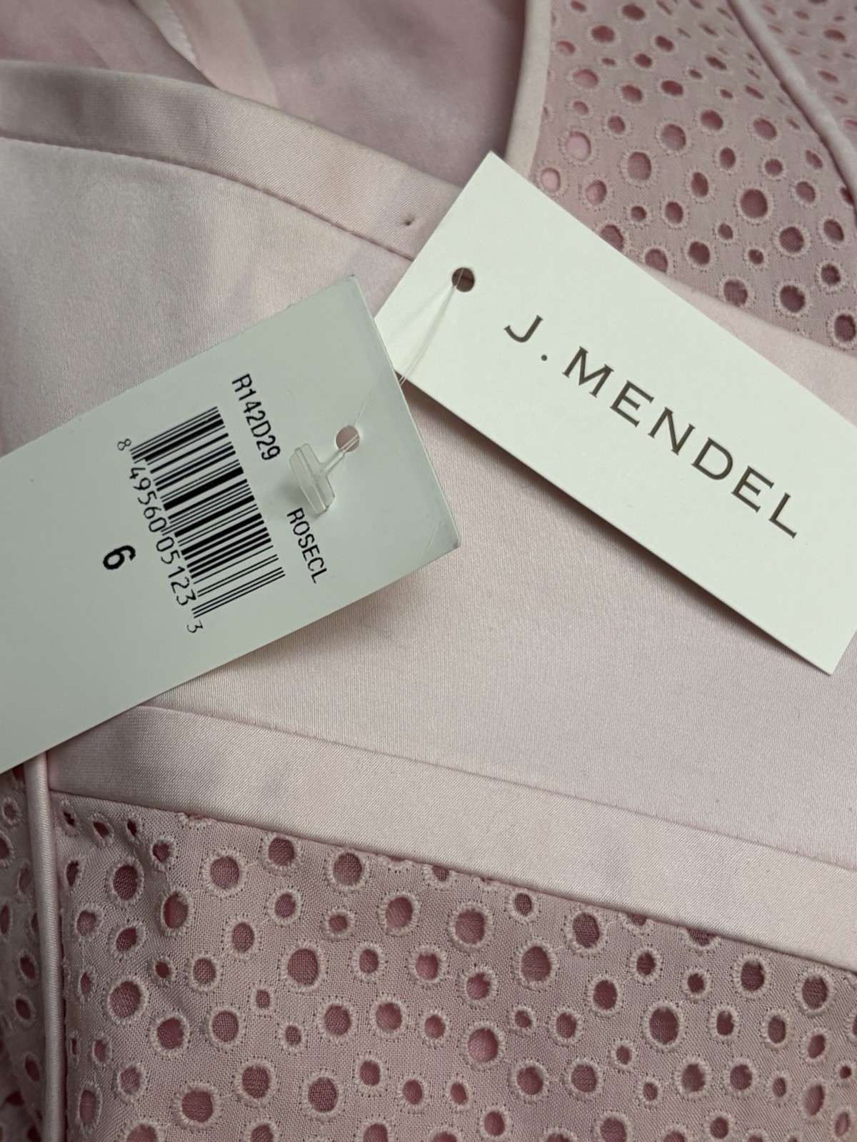 J. Mendel Pink V-Neck Eyelet Stretch Cotton/Lycra Knee Dress Sz 6 R142D29