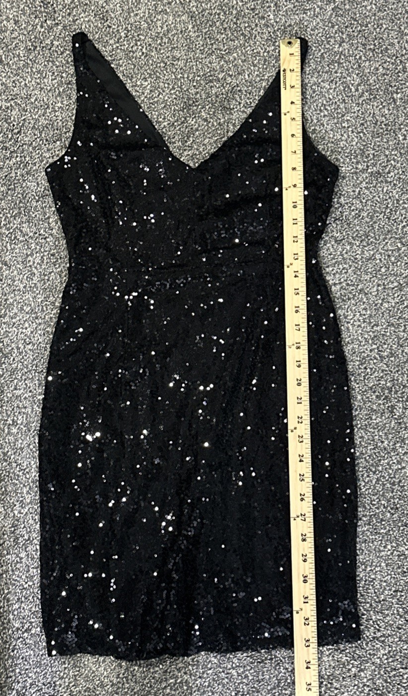 Lulus Black Sequin Sleeveless Dress Size Medium Party Mini V Neck Festival