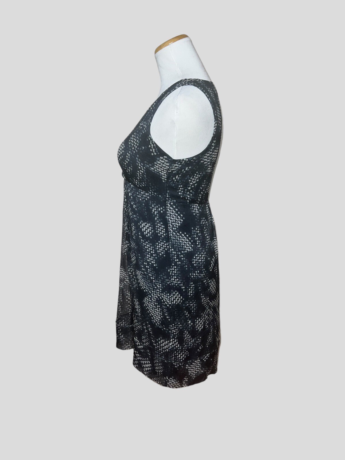 Theory Abstract Digital Print Silk Sleeveless Dress Womens Sz 4 Lined Black Gray