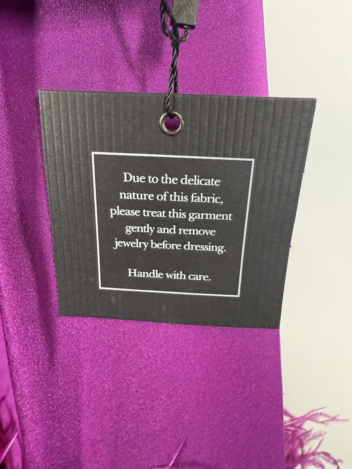 NWT Mac Duggal 55805 Purple Feather Hem High Neck Trapeze Dress Size 4
