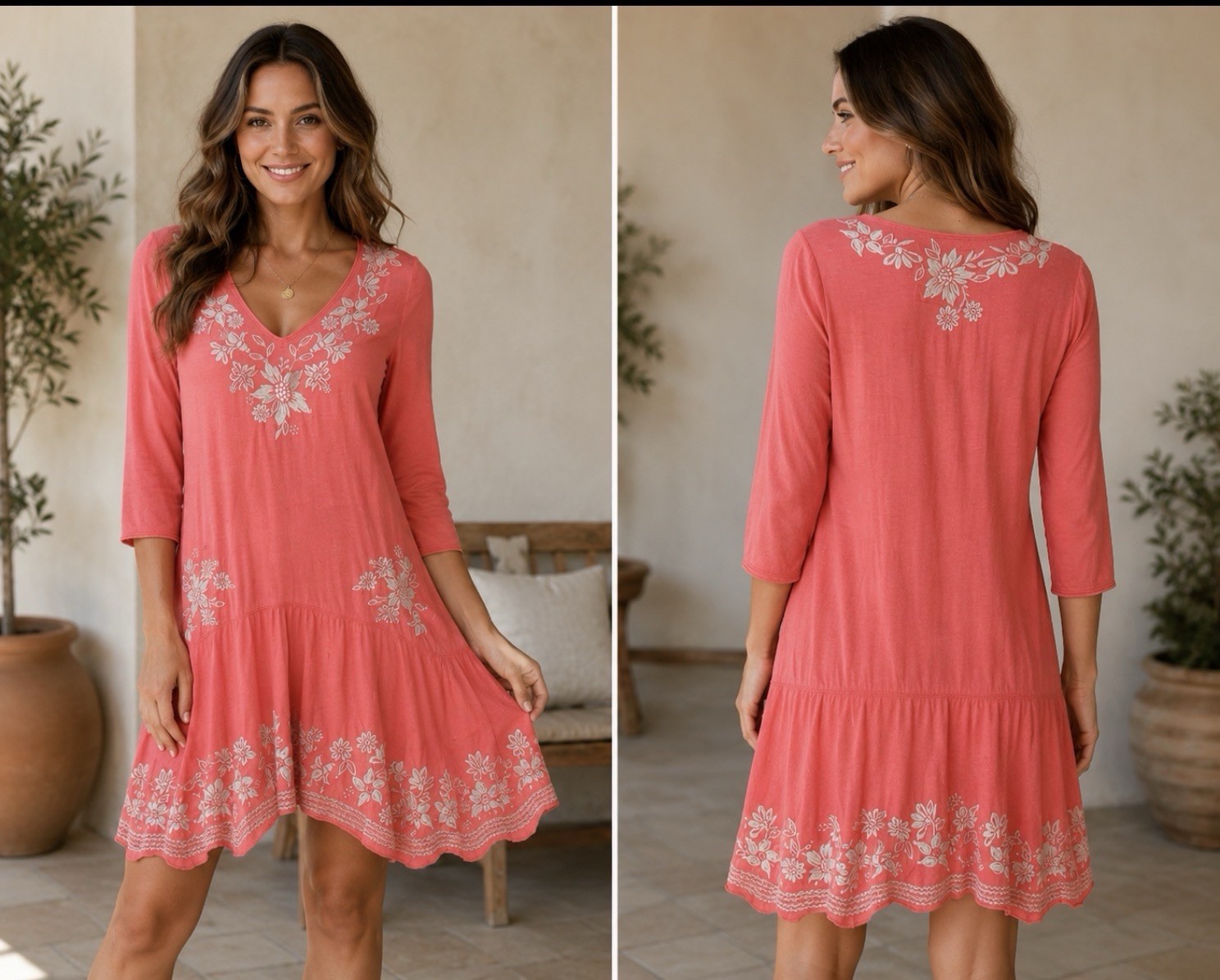 Johnny Was Embroidered 3/4 Sleeve Tunic Dress Size M