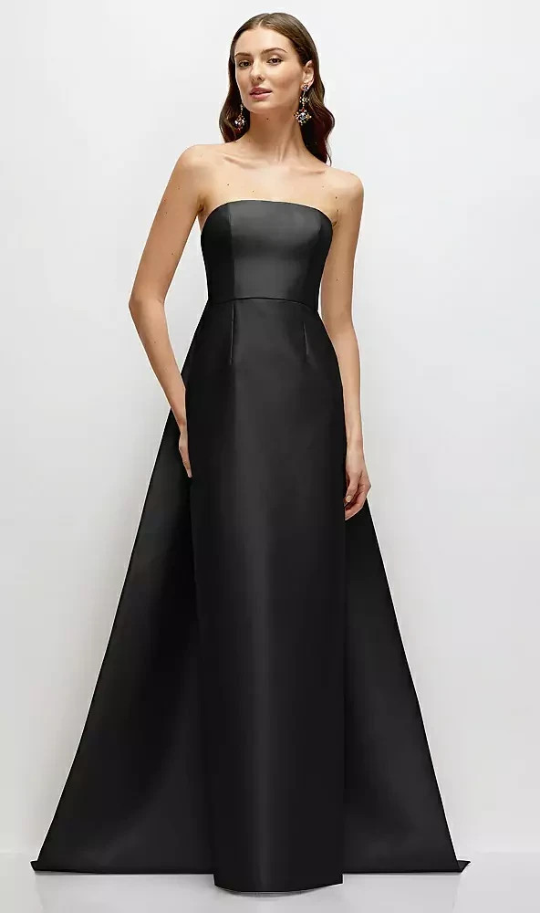 Alfred Sung Black Strapless Satin Twill Column Gown Size 18 $295 D876