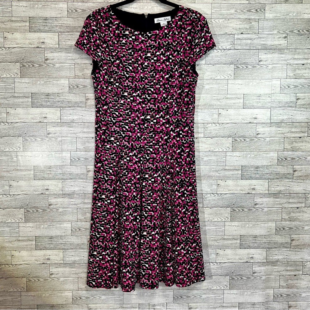 Laura Jeffries Pink,Black,White Multi-Blocks Dress -Size 12 Fit & Flare Stretch