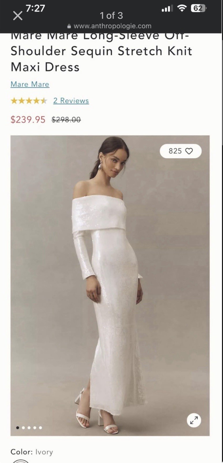 Mare Mare Women’s Ivory Off Shoulder Sequin Knit Stretch Maxi Dress XL