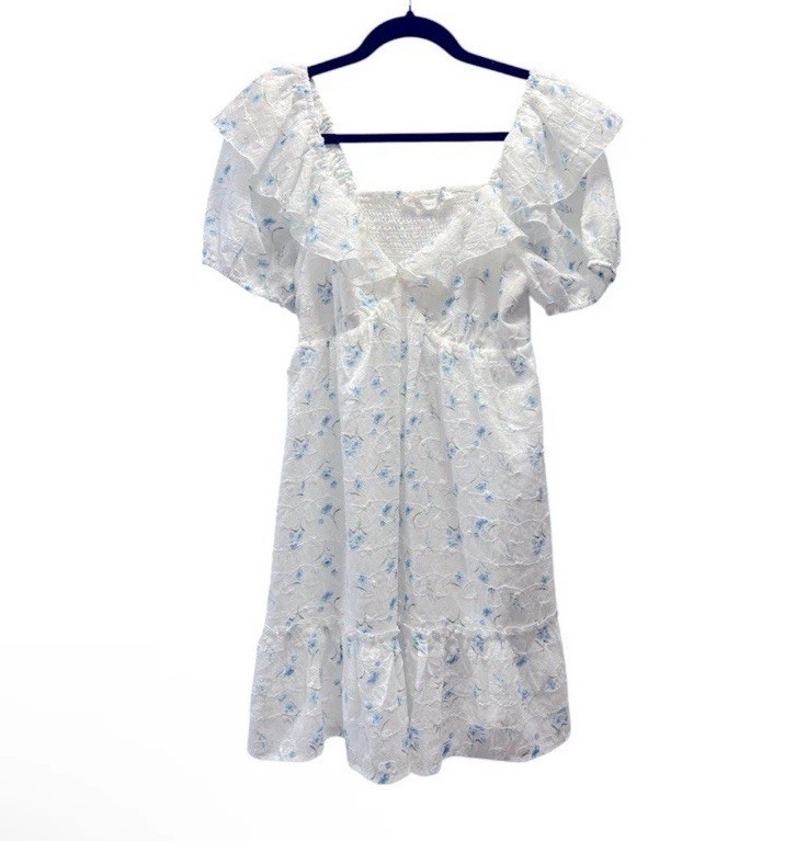 NWOT Altar’d State Kailani White and Blue Floral Print Mini Sundress- Size S