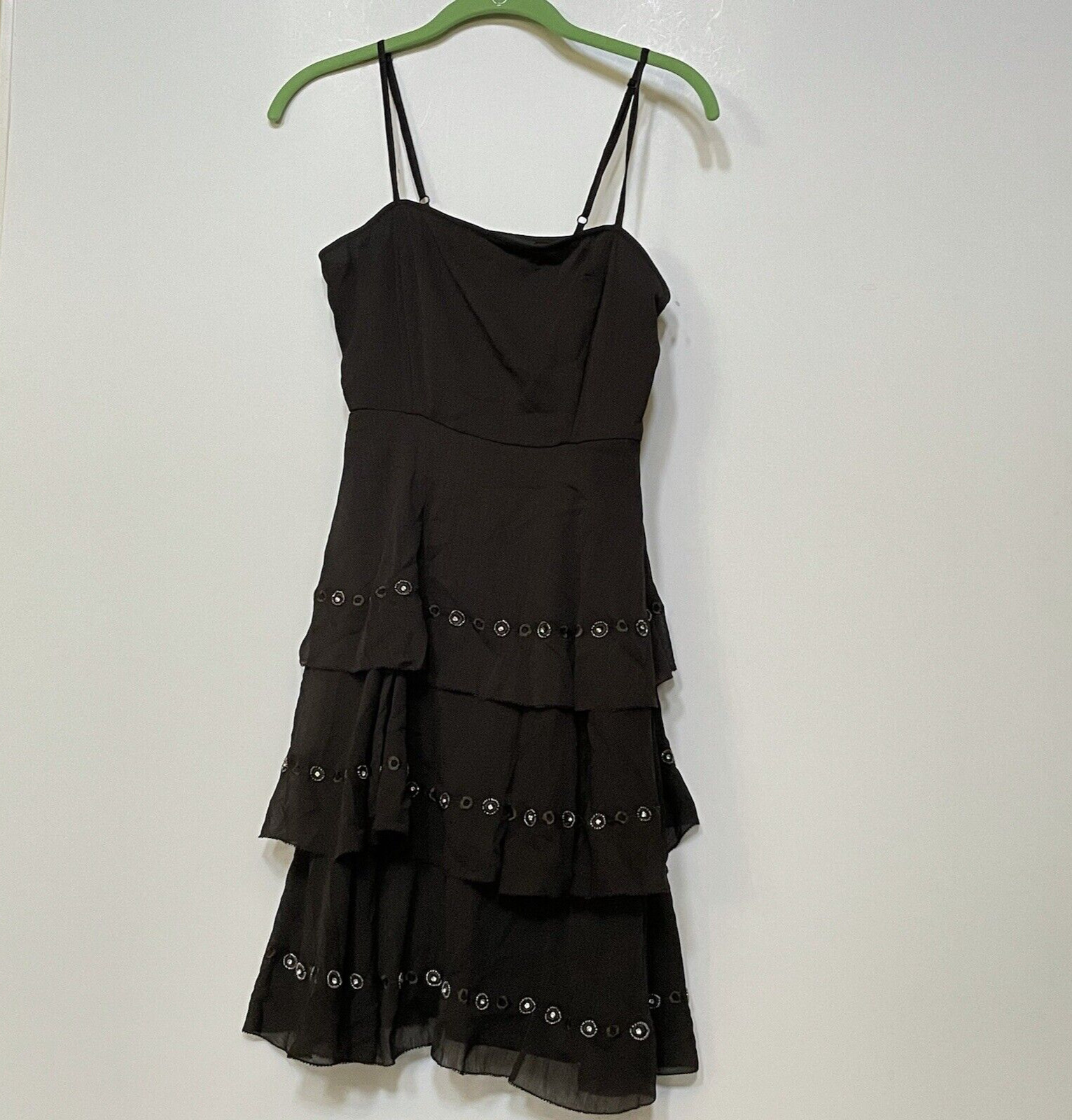 French Connection Dress Womens Size 0 Brown Beads Rhinestone Ruffle TIer