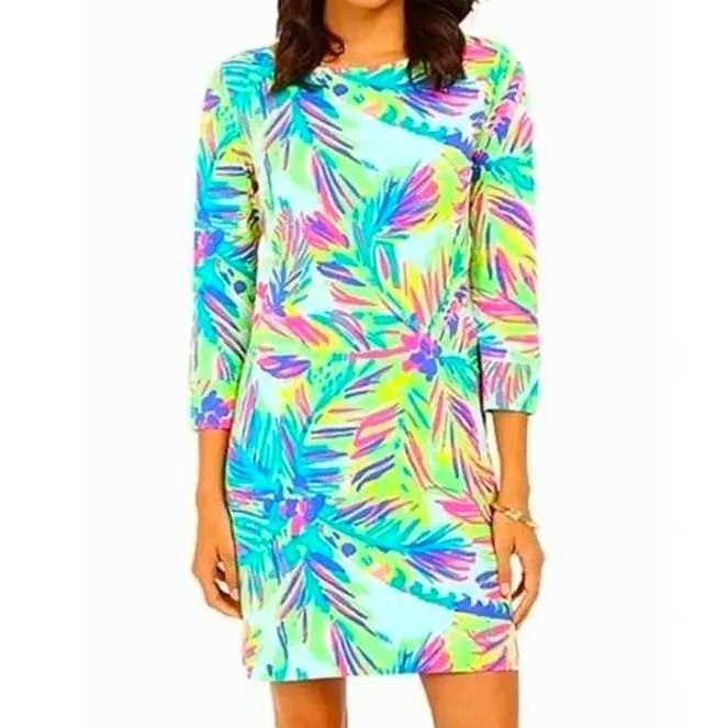 Lilly Pulitzer Marlowe Dress Island Time Palm Blue S Tropical Preppy Coastal