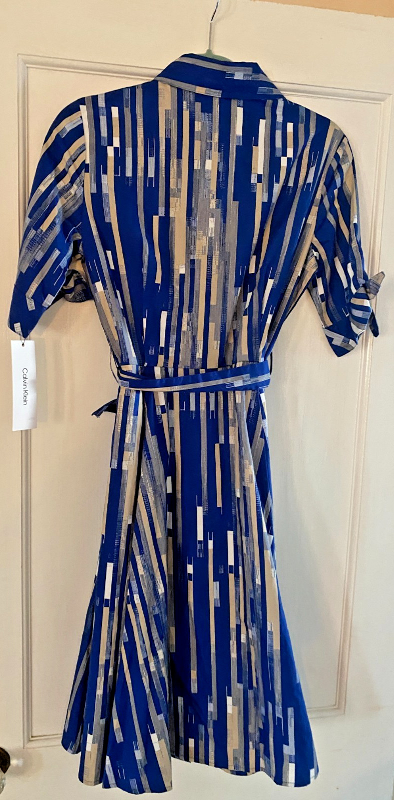 NWT Calvin Klein Cotton Short Sleeve Shirt Dress Belted size 2 Blue