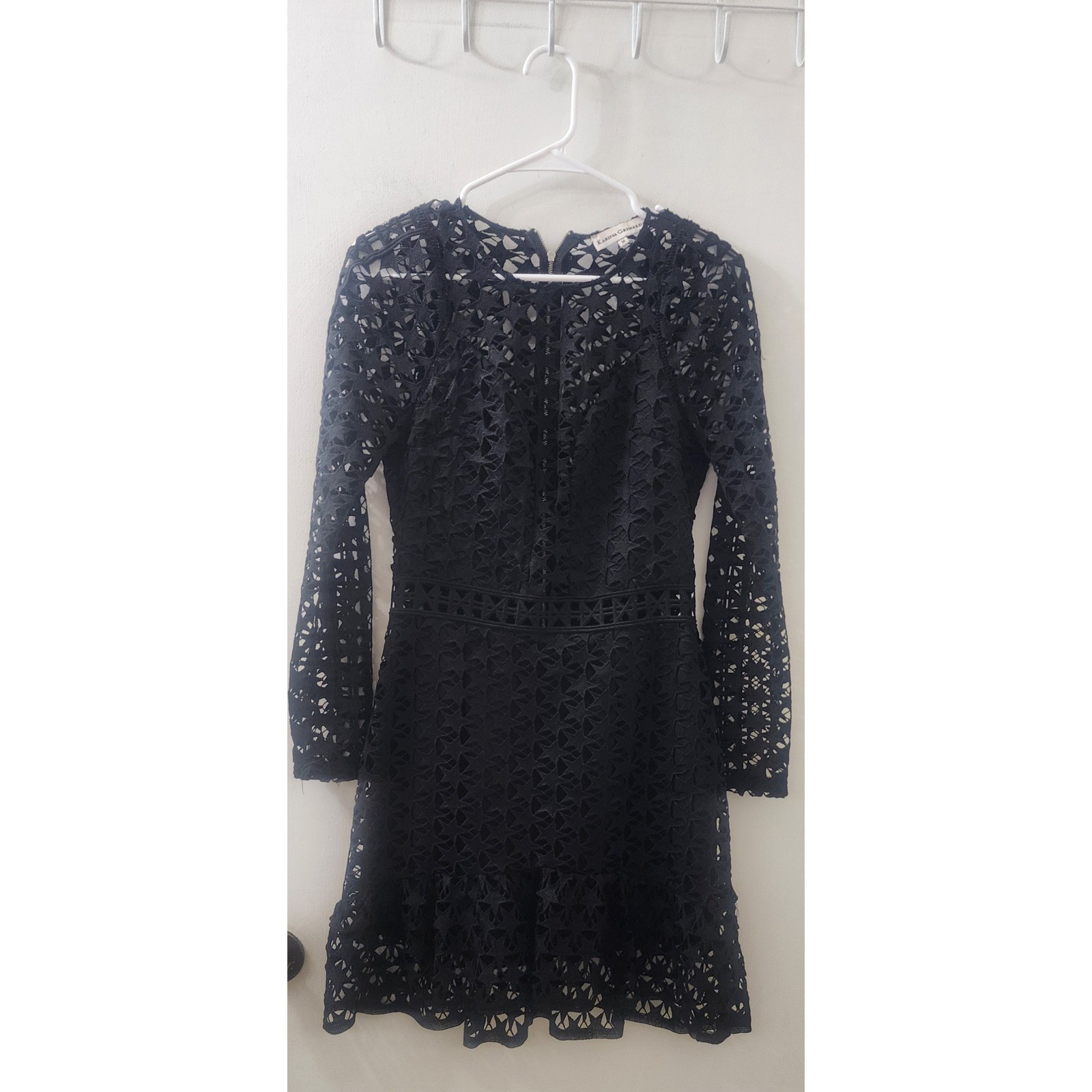 Karina Grimaldi Black Star Lace Mini Dress Long Sleeve 3147 Size M