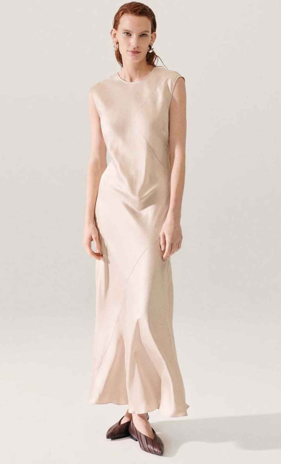 SILK LAUNDRY sz M Sleeveless Splice Bias Cut Maxi Dress in Hazelnut