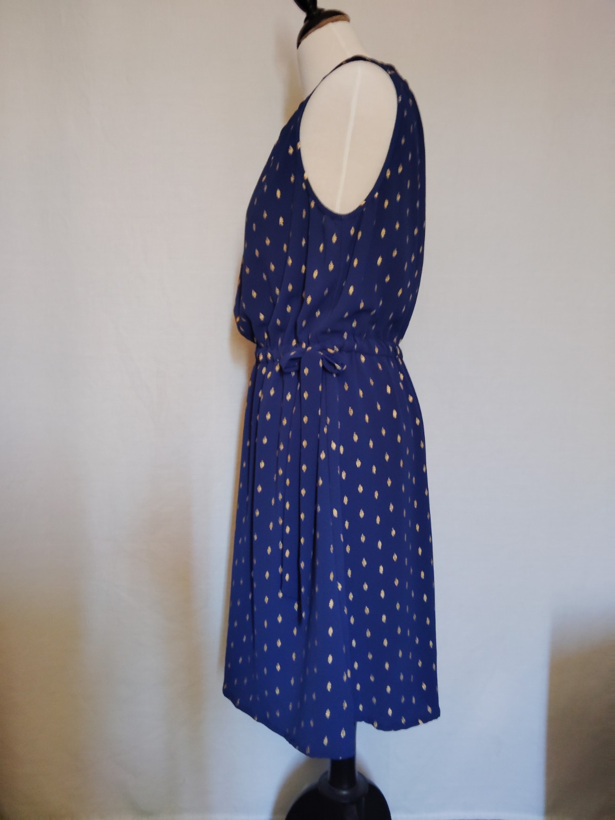 Juicy Couture Navy Blue Gold Metallic Cinched Adjustable Dress ~ Size XL