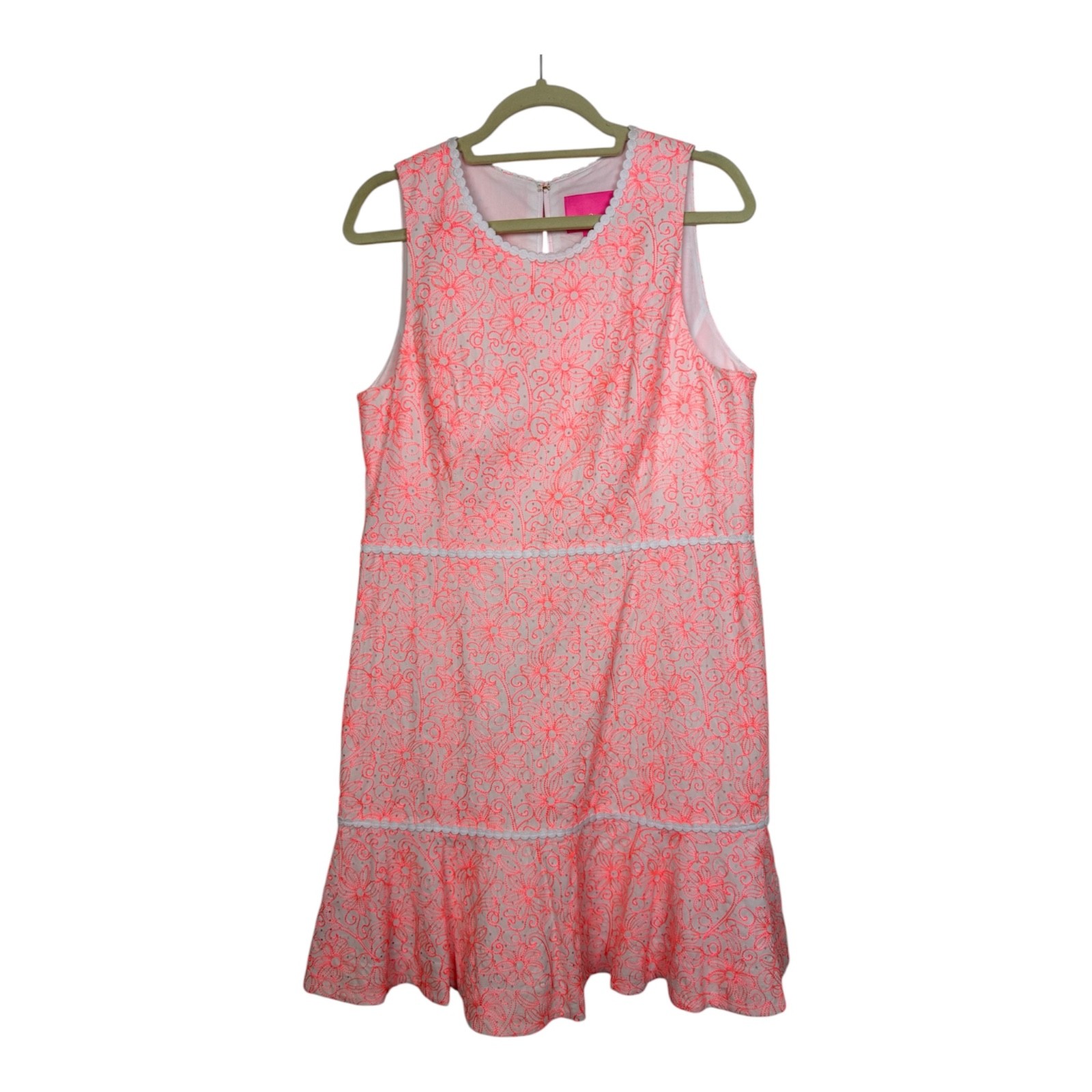 Lilly Pulitzer Ellen Flounce Dress Cantaloupe Embroidered Floral Ruffle Size 14