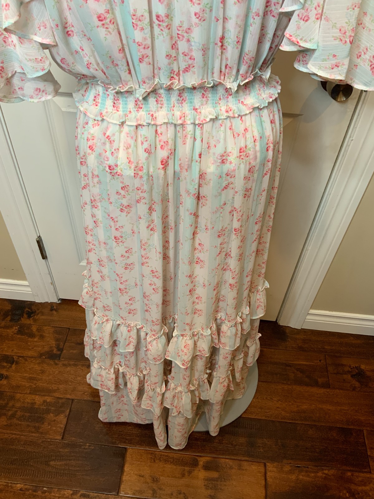 Needle & Thread Molly Blue Floral Blossom Crepe Ruffle Maxi Dress, Size 8