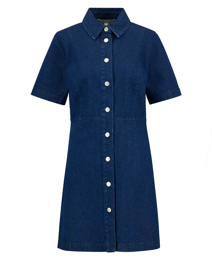 NEW, Barbour Women’s Maia Pointed-Collar Mini Denim Dress in Blue Sz 4 #MD2139