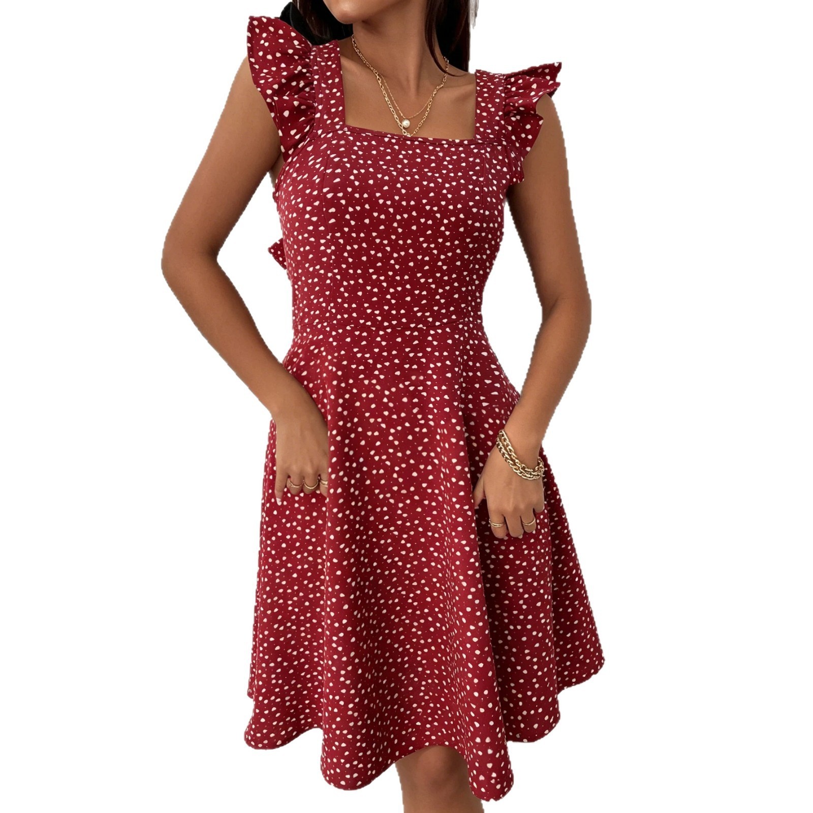 2026 Summer Pure Cotton Square Neck Sleeveless A-Line Dress with Backless