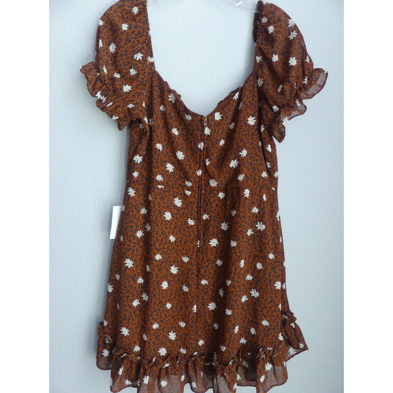 B. Smart Brown Leopard Daisy Print Mini Dress Size 13 NWT