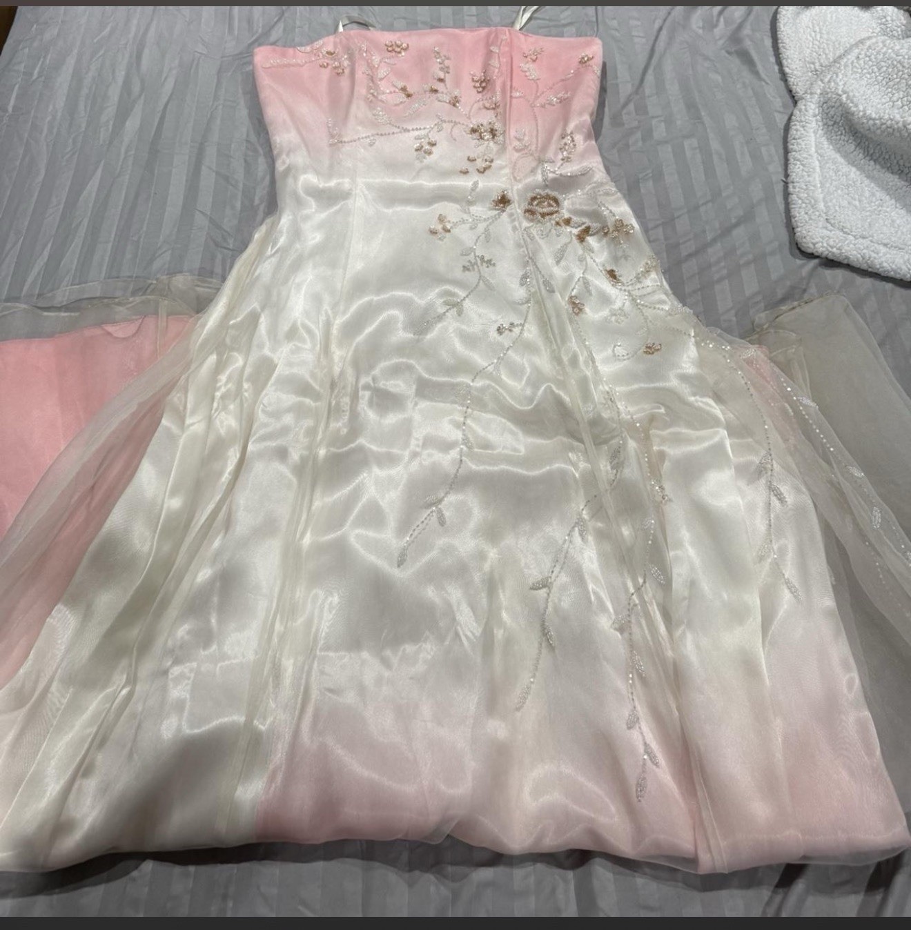 Cassandra Stone Pink White Floral Beaded Embroidered Formal Gown Dress Size 8
