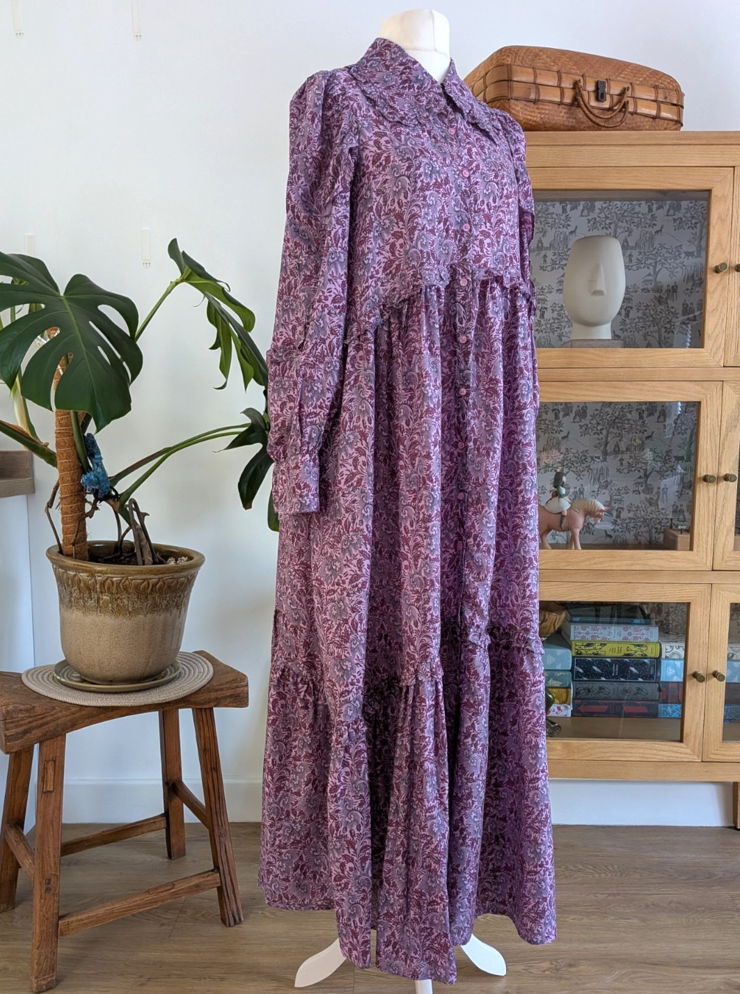 New La Redoute boho hippy peter pan collar relaxed fit floral maxi dress size 10