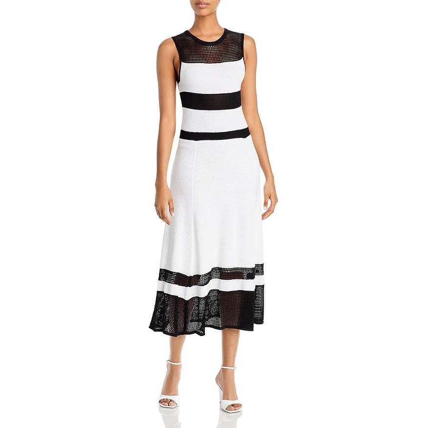 BOSS ‘Femaya’ Striped Colorblock Knit Mesh Sleeveless Fit & Flare Midi Dress, M