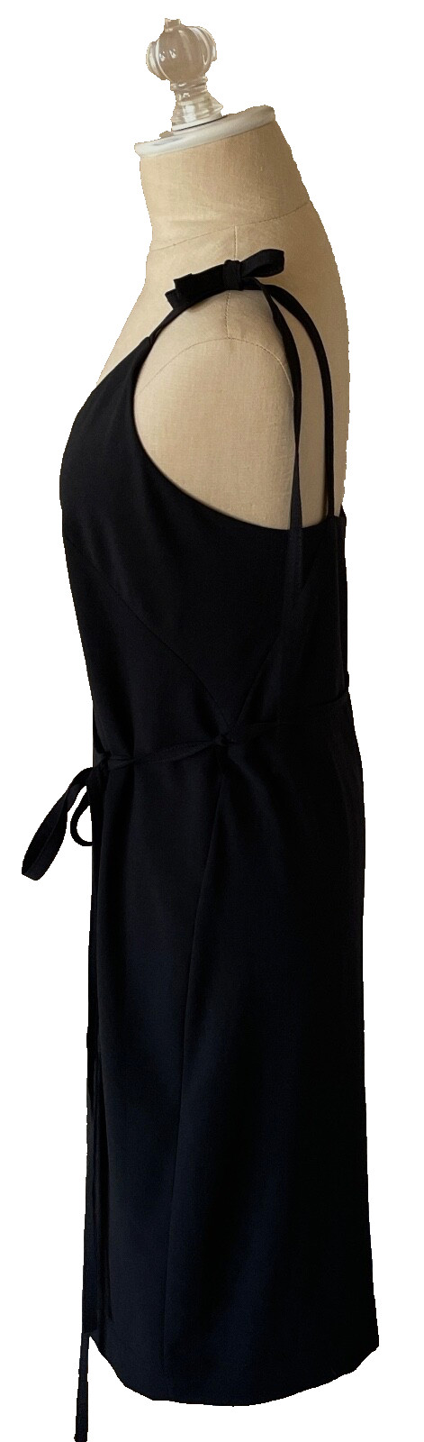 MALIA MILLS Strappy shoulder Bow Ties Belted Sheath Crepe LBD Slip Dress 4 Black