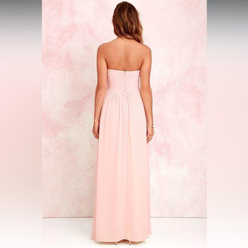 NWT- Moonlight Serenade Peach Strapless Dress w/ Slit