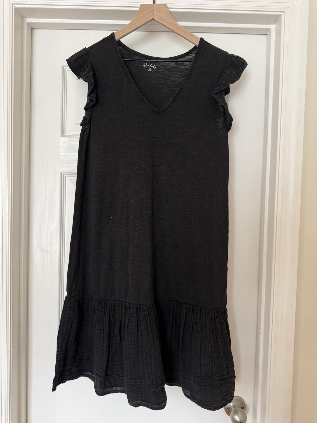 Wonderly Women’s Black Cotton Knit Sundress Shift Sleeveless Size M
