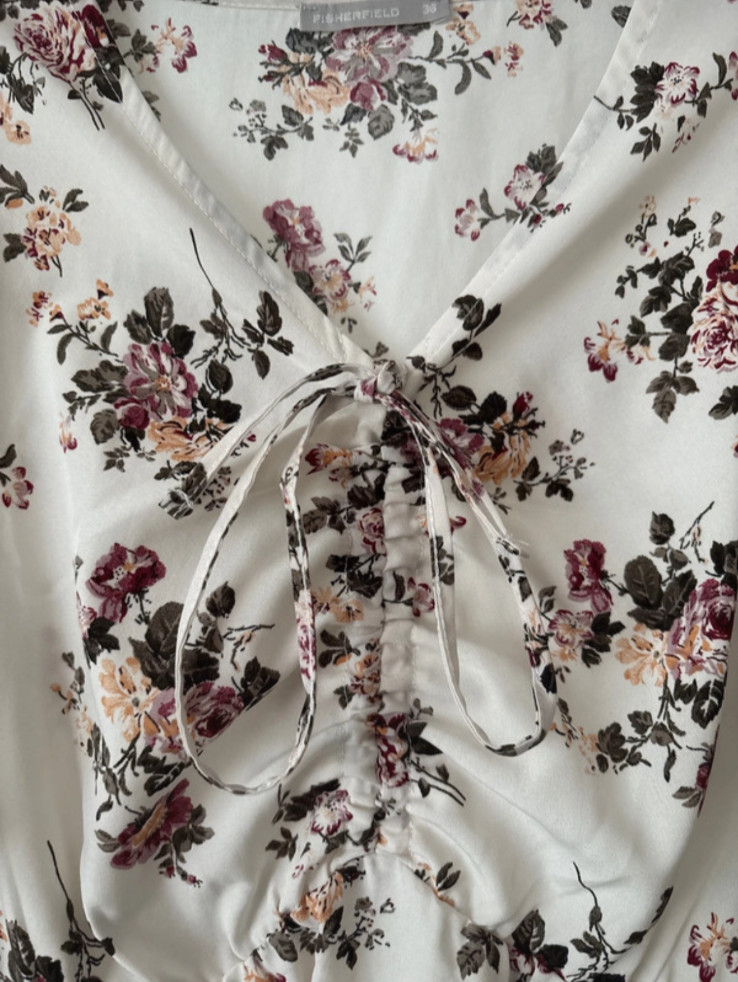Floral A-Line Mini Dress Short Sleeve Cream White Size S Summer Casual V-Neck