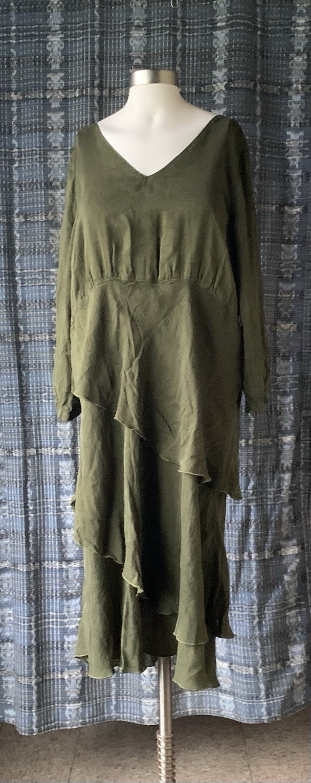 CLICK by Color Me Cotton Size XXL Dark Green Asymmetric Tiered Midi Dress