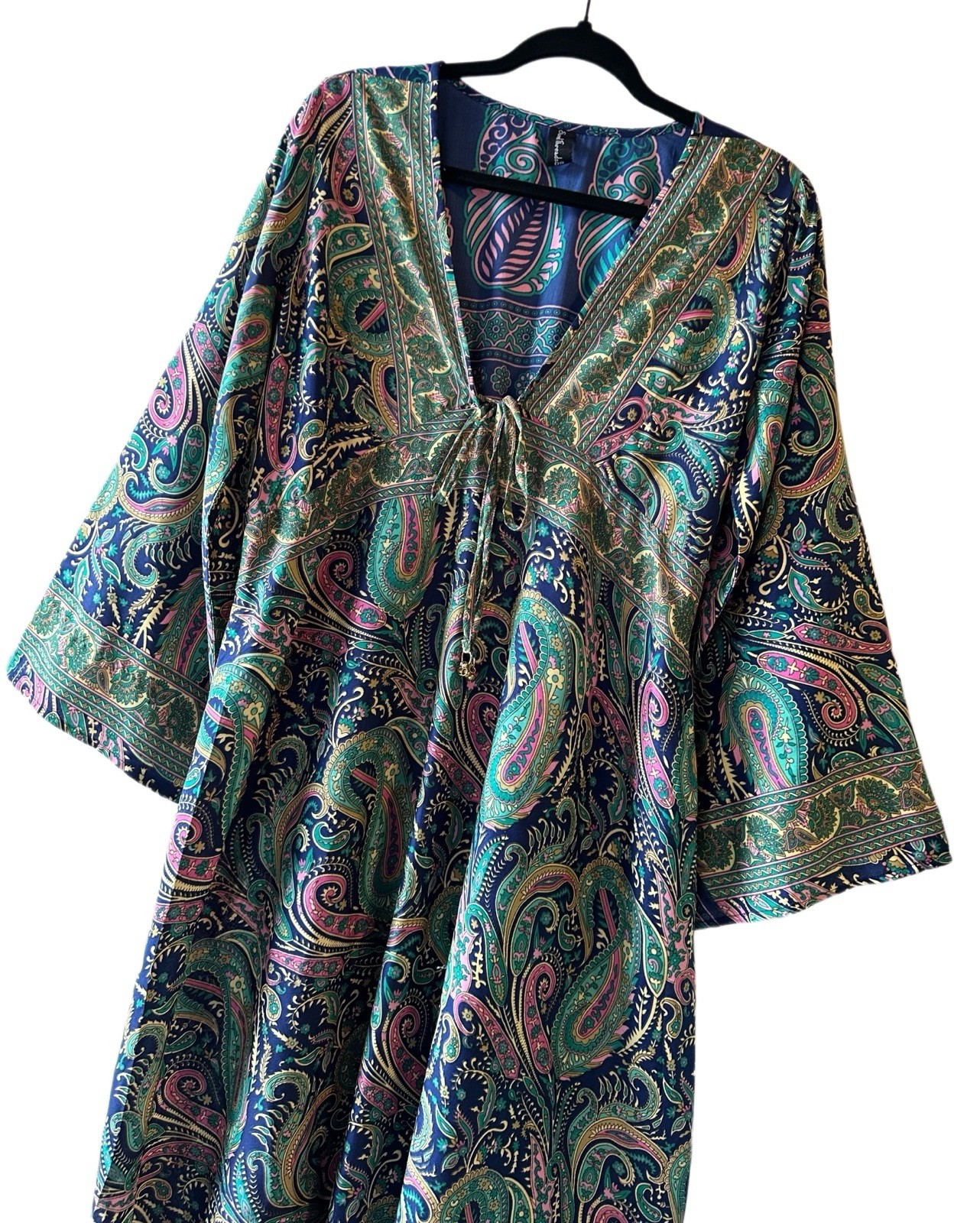 Sacred Threads OS-M-L Paisley V-Neck Bell Sleeves Maxi Dress Boho Festival