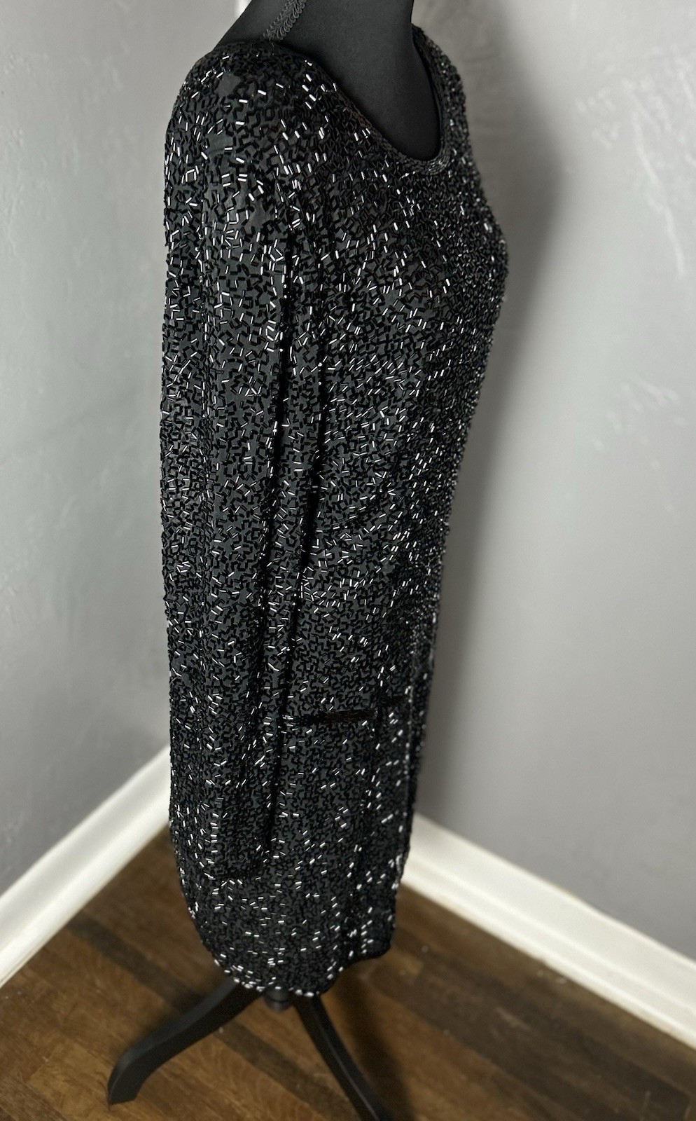 Blacktie Oleg Cassini Black Beaded Dress 100% Silk Size 10. Holiday party event