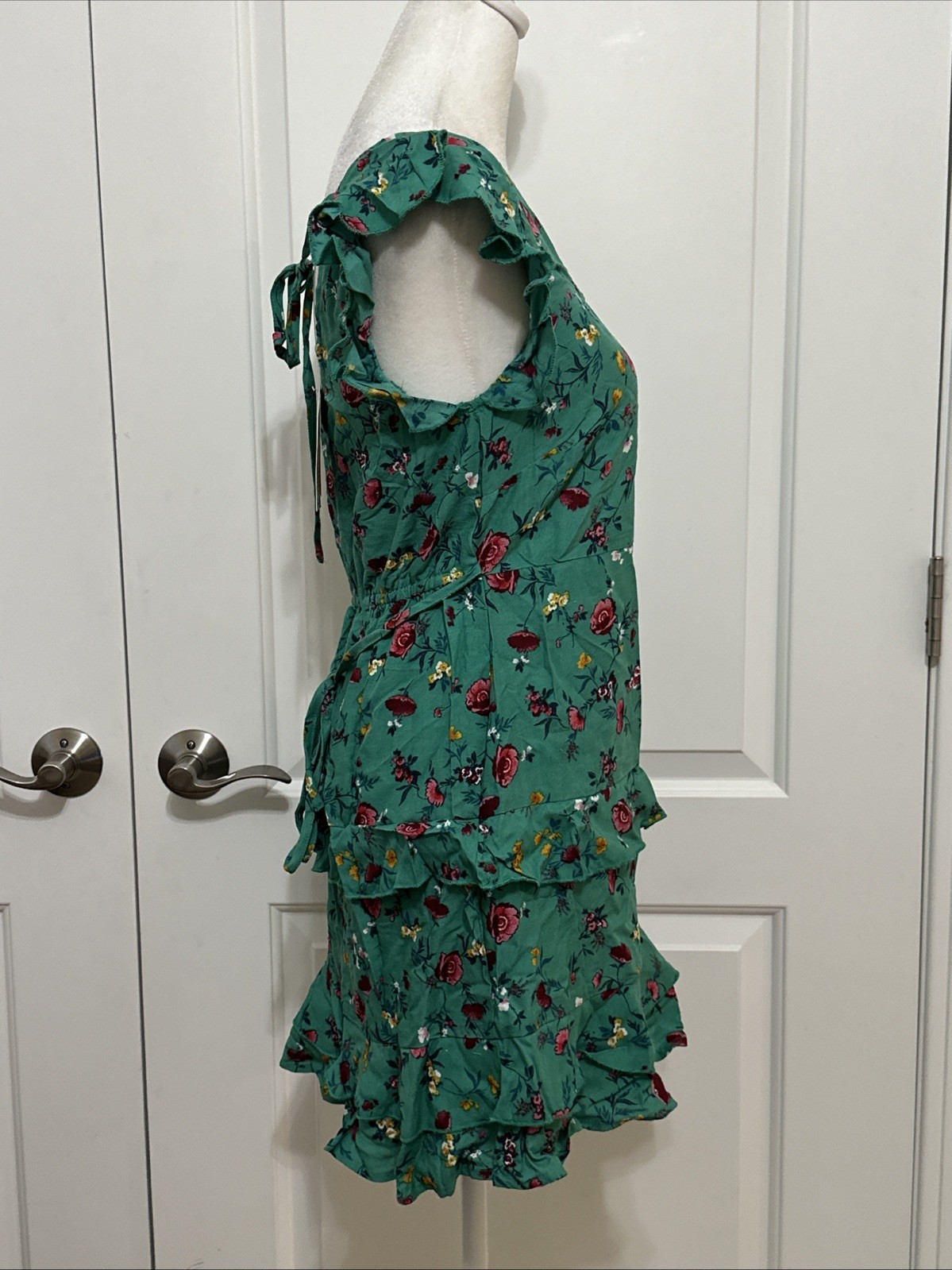 NWT Lottie & Holly B.O.G. Tiered Mini Dress Green Pink Floral M