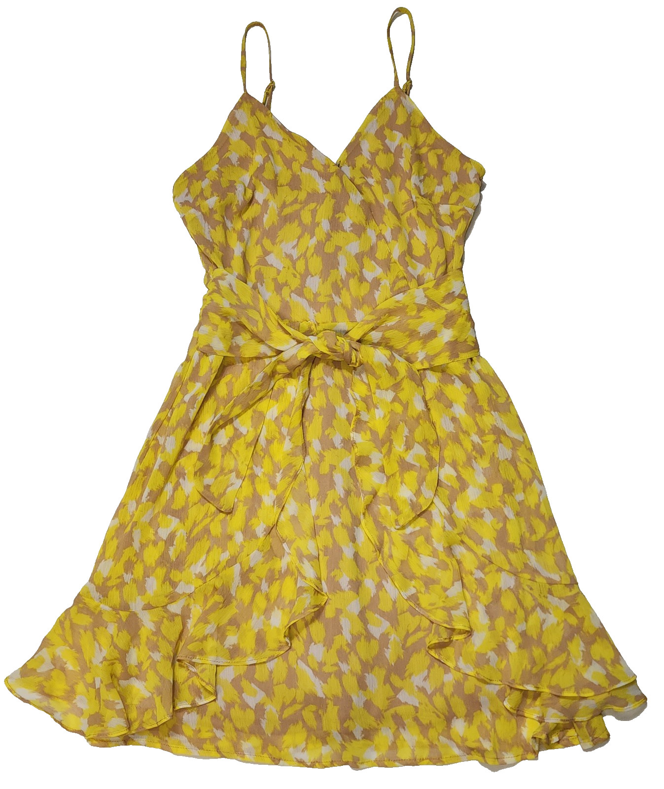 All in Favor Women Tan-Yellow Dress Above the Knee, Spaghetti Straps Sundress S